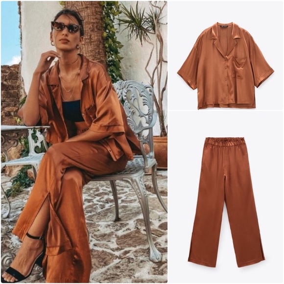 Zara Other - LAST Set-NWT Zara 2-P Satin Pajama Shirt & Pants